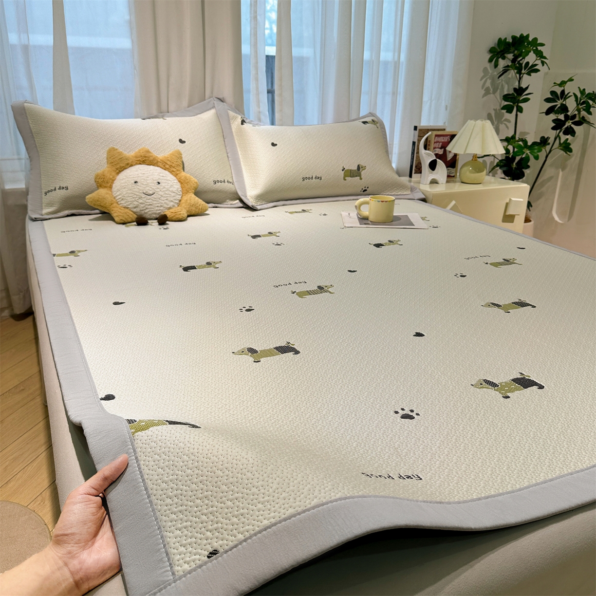 玉相逢 2026新款卡通提花乙纶凉感凉席-床席款 腊肠小狗