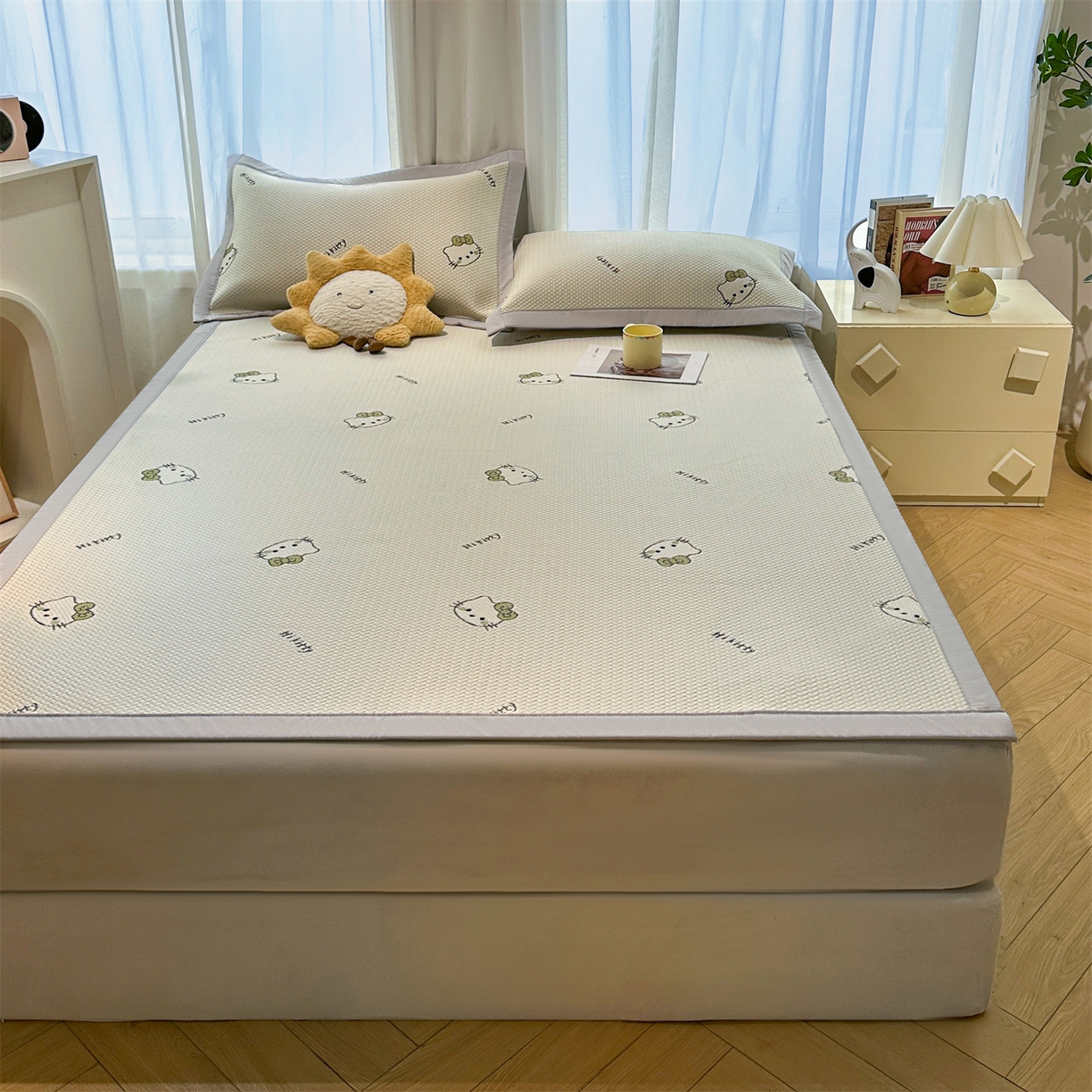 91家纺网 家纺一手货源 找家纺 玉相逢 2026新款卡通提花乙纶凉感凉席-床席款 梦境KT