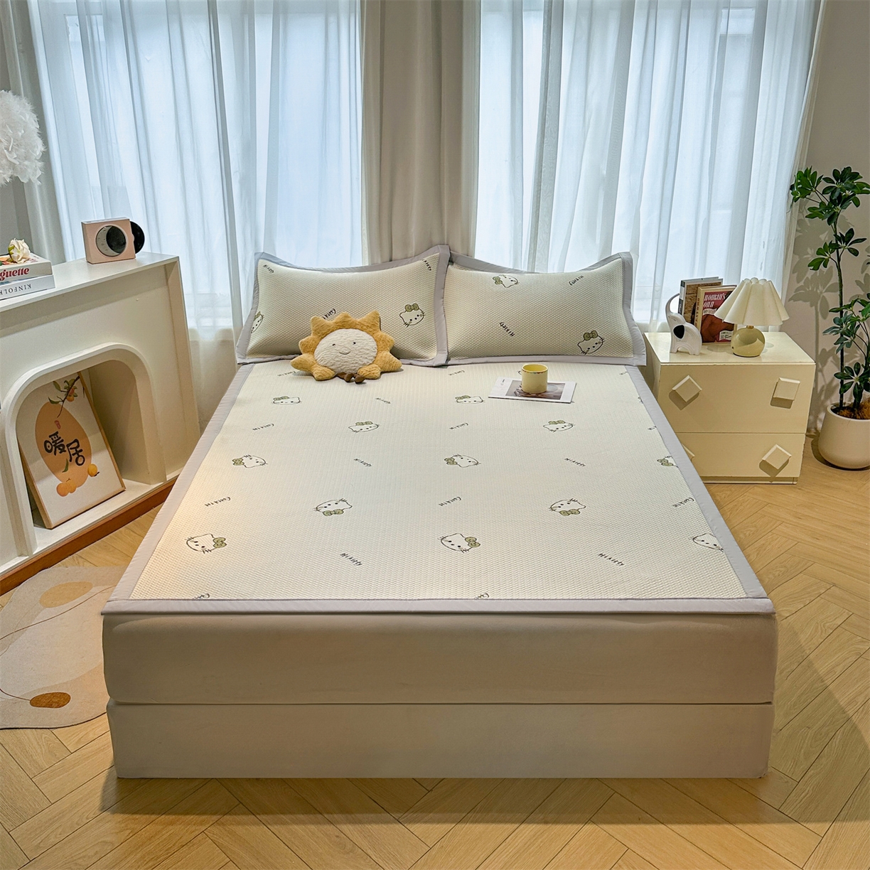 91家纺网 家纺一手货源 找家纺 玉相逢 2026新款卡通提花乙纶凉感凉席-床席款 梦境KT