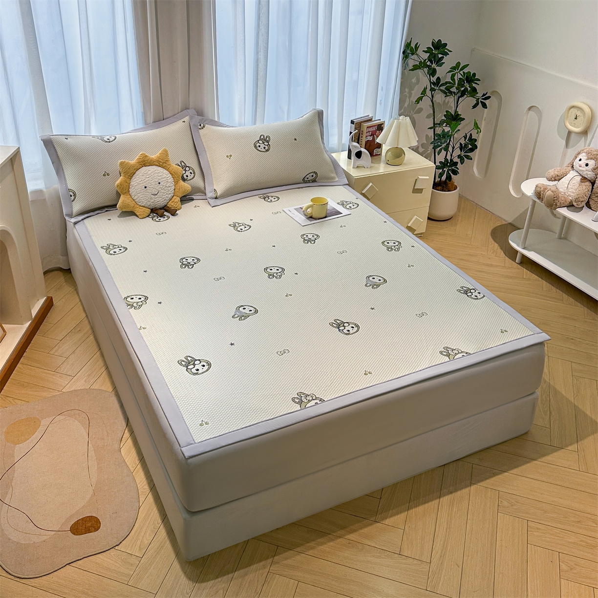 91家纺网 家纺一手货源 找家纺 玉相逢 2026新款卡通提花乙纶凉感凉席-床席款 可爱布布