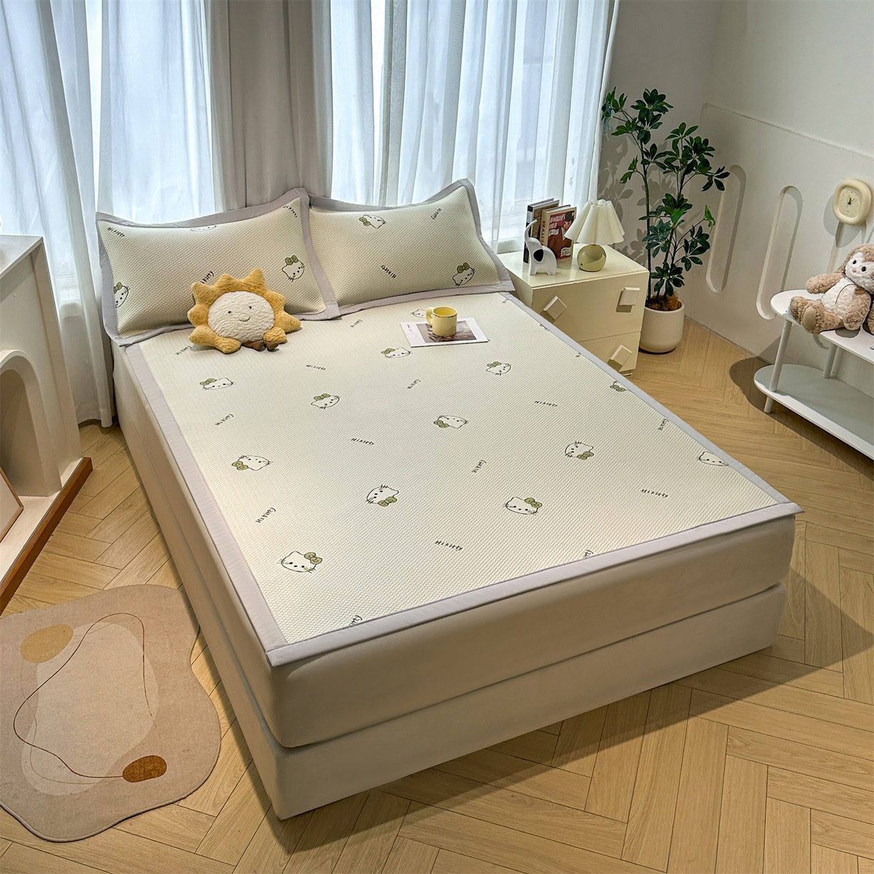 91家纺网 家纺一手货源 找家纺 玉相逢 2026新款卡通提花乙纶凉感凉席-床席款 梦境KT