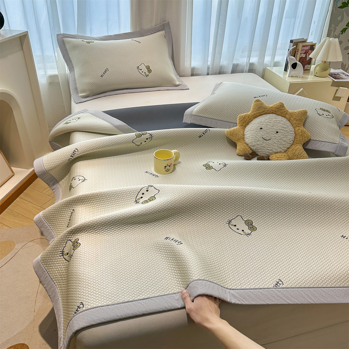 91家纺网 家纺一手货源 找家纺 玉相逢 2026新款卡通提花乙纶凉感凉席-床席款 梦境KT