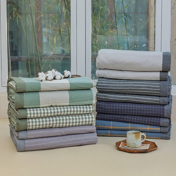 91家纺网 家纺一手货源 找家纺 （总）柠萌家居 2026新款全棉色织水洗棉棉花夏被四件套里外全棉空调被 夏凉被被子被芯