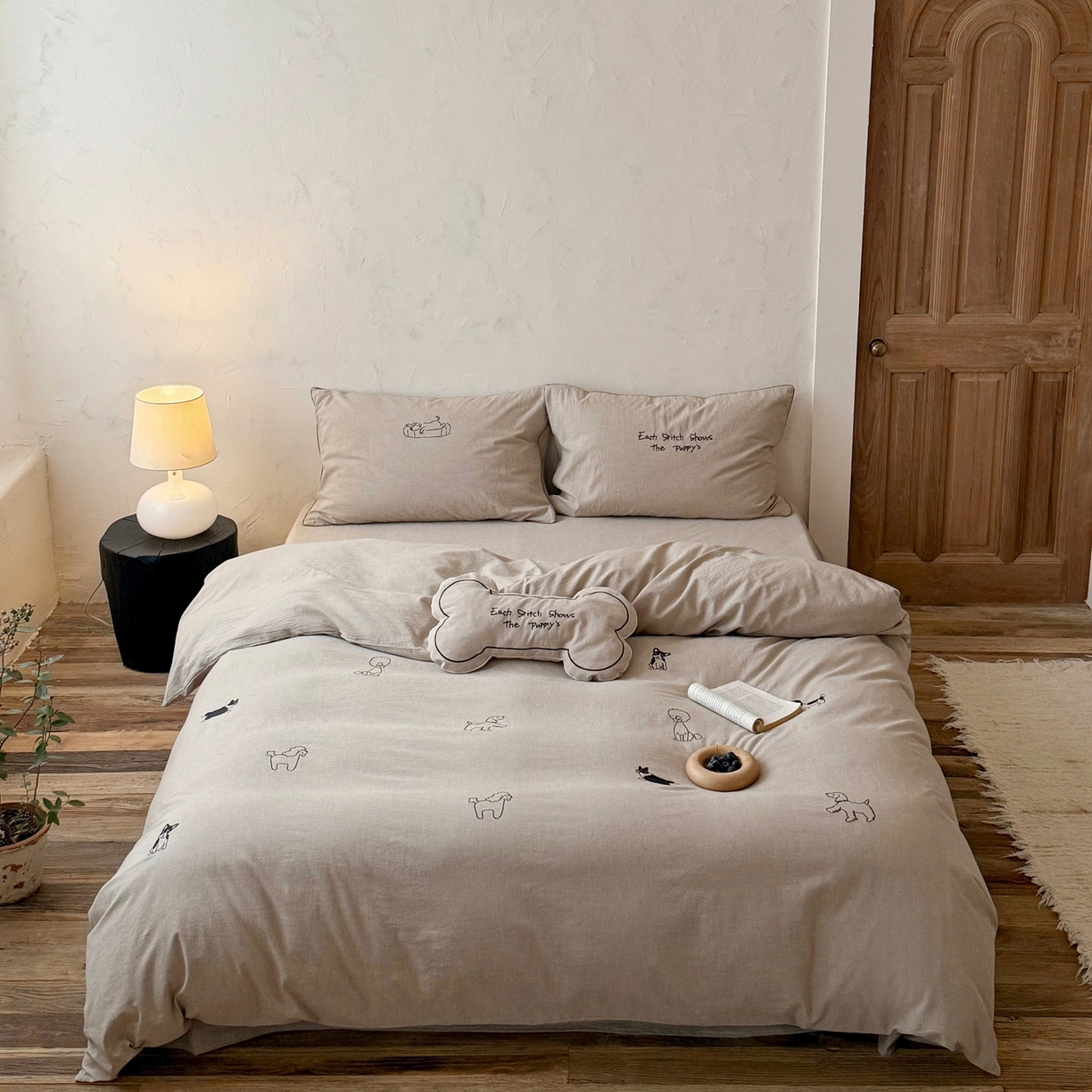 91家纺网 家纺一手货源 找家纺 （总）鹿班家居 2026春季新品色织棉麻精密刺绣系列四件套-小狗日记（标准会员-20）