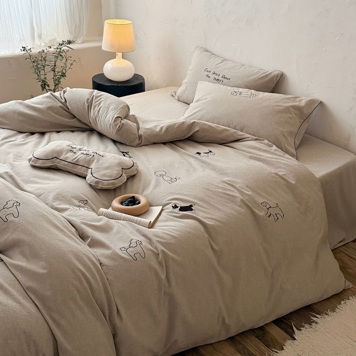 91家纺网 家纺一手货源 找家纺 （总）鹿班家居 2026春季新品色织棉麻精密刺绣四件套-花询见山（标准会员-20元)