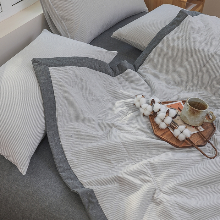 91家纺网 家纺一手货源 找家纺 柠萌家居 2026新款全棉色织水洗棉棉花夏被四件套里外全棉空调被 夏凉被被子被芯 灰密条