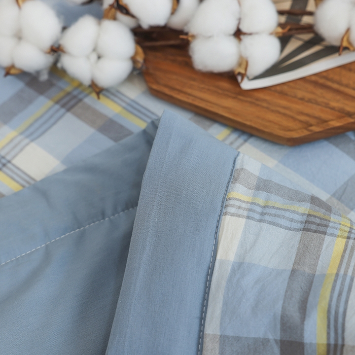 91家纺网 家纺一手货源 找家纺 柠萌家居 2026新款全棉色织水洗棉棉花夏被四件套里外全棉空调被 夏凉被被子被芯 简兮蓝