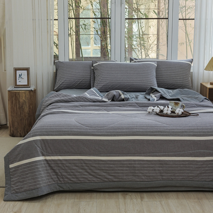 91家纺网 家纺一手货源 找家纺 柠萌家居 2026新款全棉色织水洗棉棉花夏被四件套里外全棉空调被 夏凉被被子被芯 宽双线冷灰