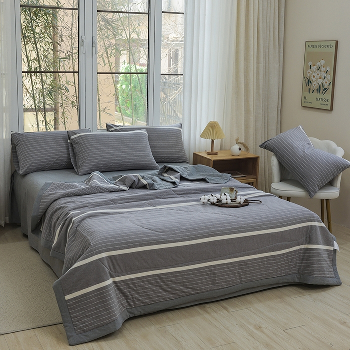 91家纺网 家纺一手货源 找家纺 柠萌家居 2026新款全棉色织水洗棉棉花夏被四件套里外全棉空调被 夏凉被被子被芯 宽双线冷灰