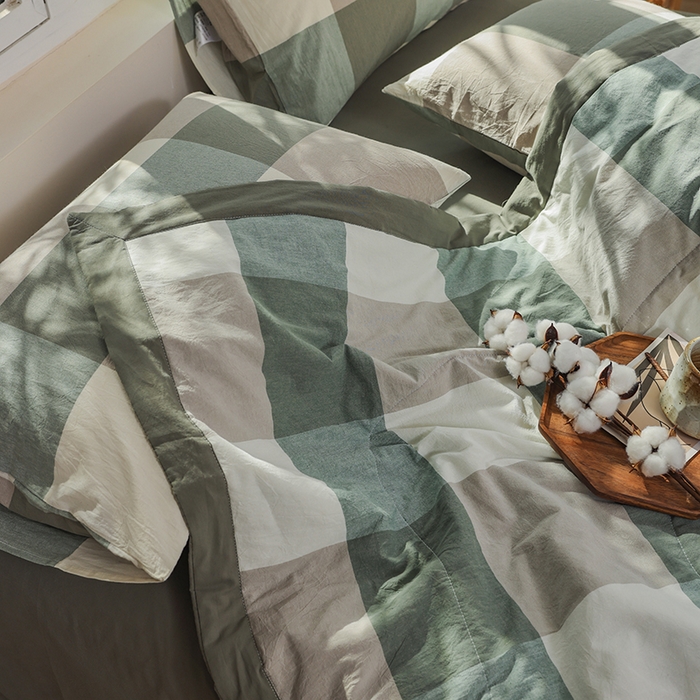 91家纺网 家纺一手货源 找家纺 柠萌家居 2026新款全棉色织水洗棉棉花夏被四件套里外全棉空调被 夏凉被被子被芯 绿大格