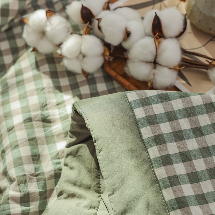 91家纺网 家纺一手货源 找家纺 柠萌家居 2026新款全棉色织水洗棉棉花夏被四件套里外全棉空调被 夏凉被被子被芯 绿小格