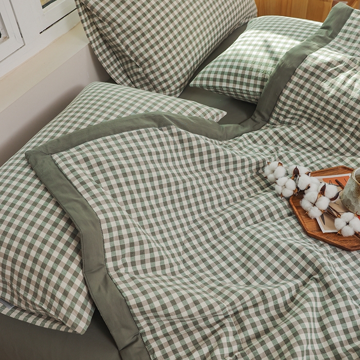 91家纺网 家纺一手货源 找家纺 柠萌家居 2026新款全棉色织水洗棉棉花夏被四件套里外全棉空调被 夏凉被被子被芯 绿小格