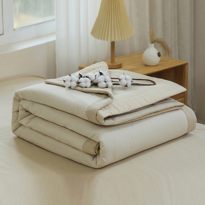 91家纺网 家纺一手货源 找家纺 柠萌家居 2026新款全棉色织水洗棉棉花夏被四件套里外全棉空调被 夏凉被被子被芯 米密条