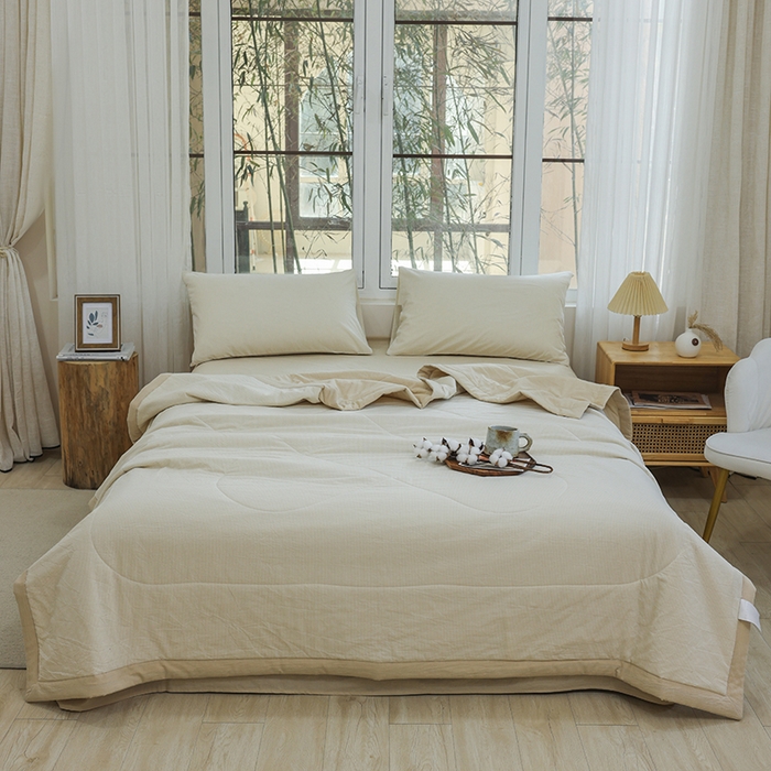 91家纺网 家纺一手货源 找家纺 柠萌家居 2026新款全棉色织水洗棉棉花夏被四件套里外全棉空调被 夏凉被被子被芯 米密条