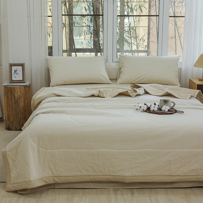 91家纺网 家纺一手货源 找家纺 柠萌家居 2026新款全棉色织水洗棉棉花夏被四件套里外全棉空调被 夏凉被被子被芯 米密条