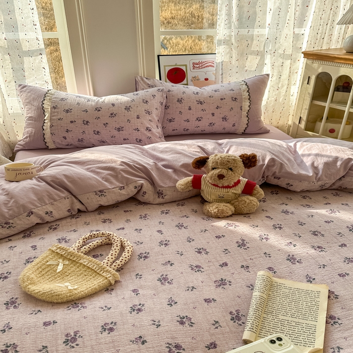 91家纺网 家纺一手货源 找家纺 （总）贝凯瑞 2026新款小花边水洗棉绣花ins小清新床单床裙床笠四件套