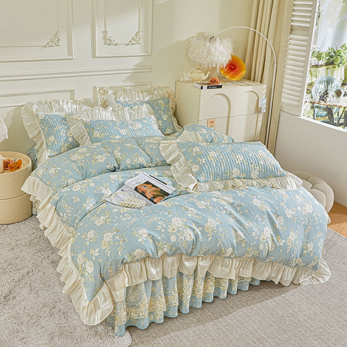 91家纺网 家纺一手货源 找家纺 （总）宜凡家纺 2026新款全棉印花法式夹棉床裙四件套