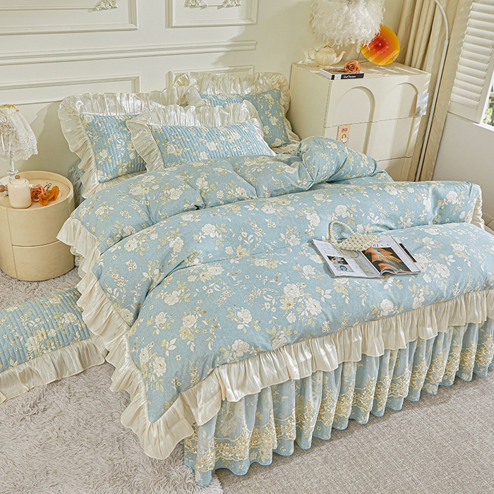 91家纺网 家纺一手货源 找家纺 （总）宜凡家纺 2026新款全棉印花法式夹棉床裙四件套