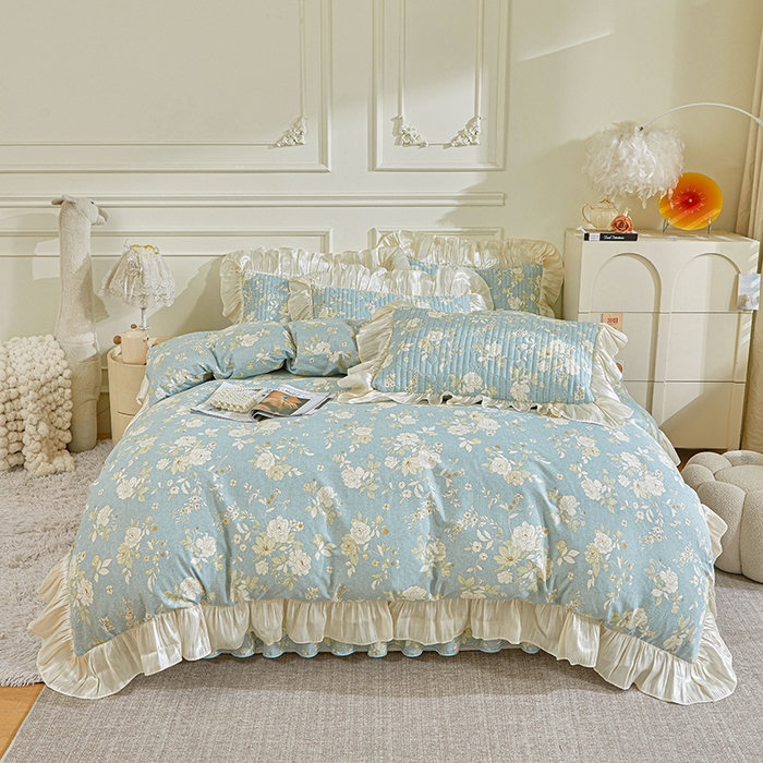 91家纺网 家纺一手货源 找家纺 （总）宜凡家纺 2026新款全棉印花法式夹棉床裙四件套