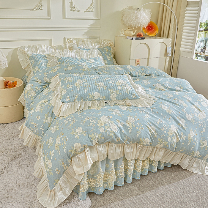 91家纺网 家纺一手货源 找家纺 （总）宜凡家纺 2026新款全棉印花法式夹棉床裙四件套