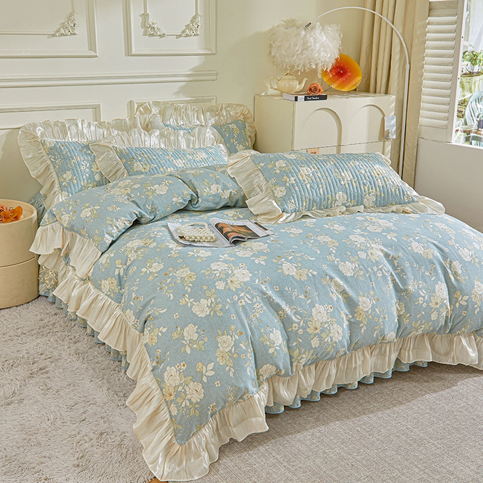 91家纺网 家纺一手货源 找家纺 （总）宜凡家纺 2026新款全棉印花法式夹棉床裙四件套