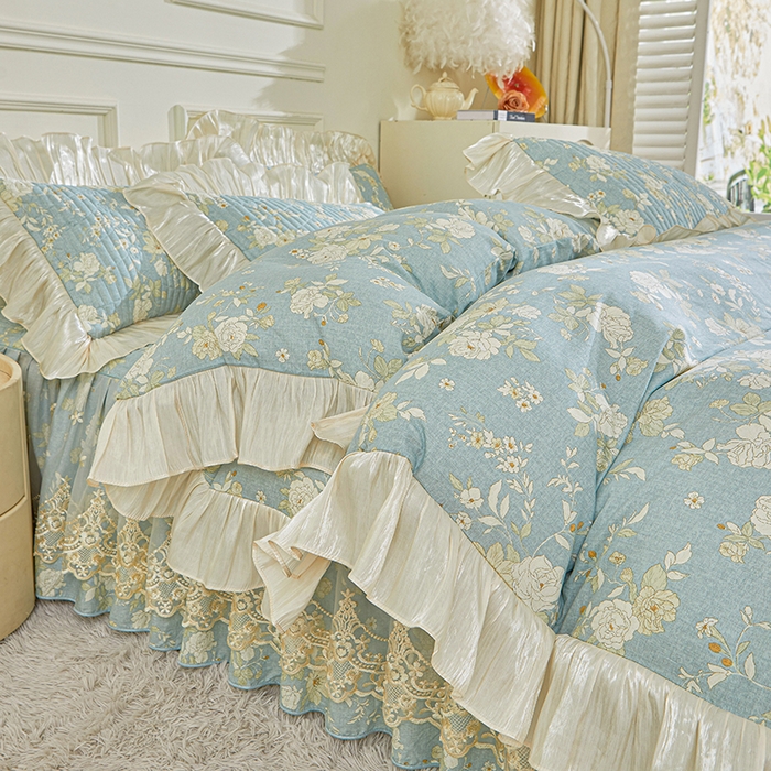 91家纺网 家纺一手货源 找家纺 （总）宜凡家纺 2026新款全棉印花法式夹棉床裙四件套