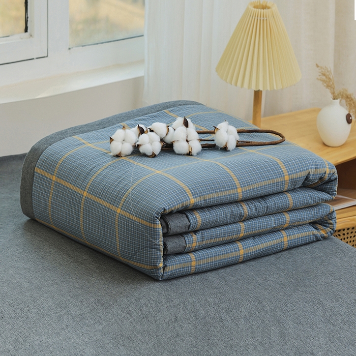 91家纺网 家纺一手货源 找家纺 柠萌家居 2026新款全棉色织水洗棉棉花夏被四件套里外全棉空调被 夏凉被被子被芯 瓦尔灰