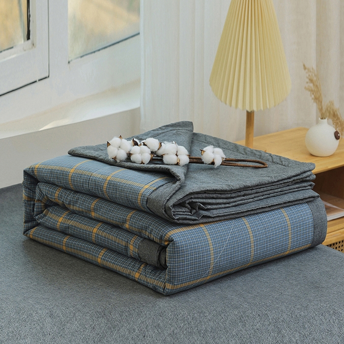 91家纺网 家纺一手货源 找家纺 柠萌家居 2026新款全棉色织水洗棉棉花夏被四件套里外全棉空调被 夏凉被被子被芯 瓦尔灰