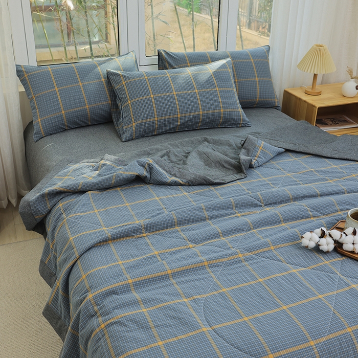 91家纺网 家纺一手货源 找家纺 柠萌家居 2026新款全棉色织水洗棉棉花夏被四件套里外全棉空调被 夏凉被被子被芯 瓦尔灰