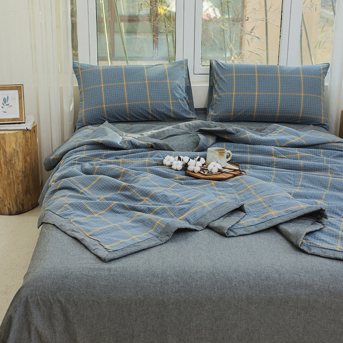 91家纺网 家纺一手货源 找家纺 柠萌家居 2026新款全棉色织水洗棉棉花夏被四件套里外全棉空调被 夏凉被被子被芯 瓦尔灰