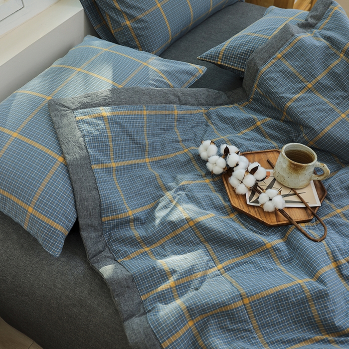 91家纺网 家纺一手货源 找家纺 柠萌家居 2026新款全棉色织水洗棉棉花夏被四件套里外全棉空调被 夏凉被被子被芯 瓦尔灰