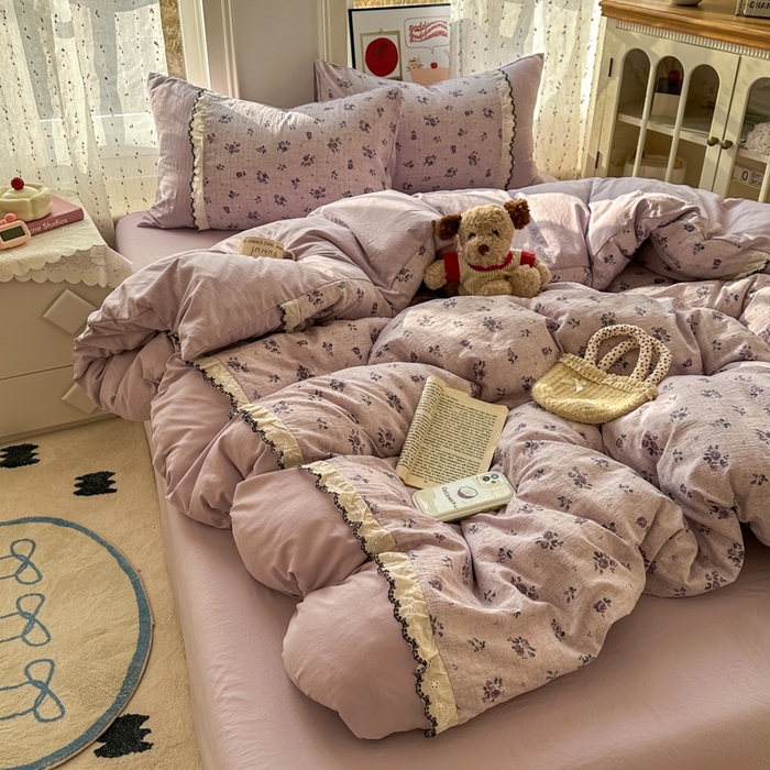 贝凯瑞 2026新款小花边水洗棉绣花ins小清新床单床裙床笠四件套 梵妮