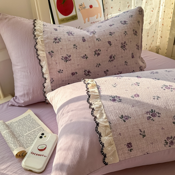 91家纺网 家纺一手货源 找家纺 贝凯瑞 2026新款小花边水洗棉绣花ins小清新床单床裙床笠四件套 梵妮