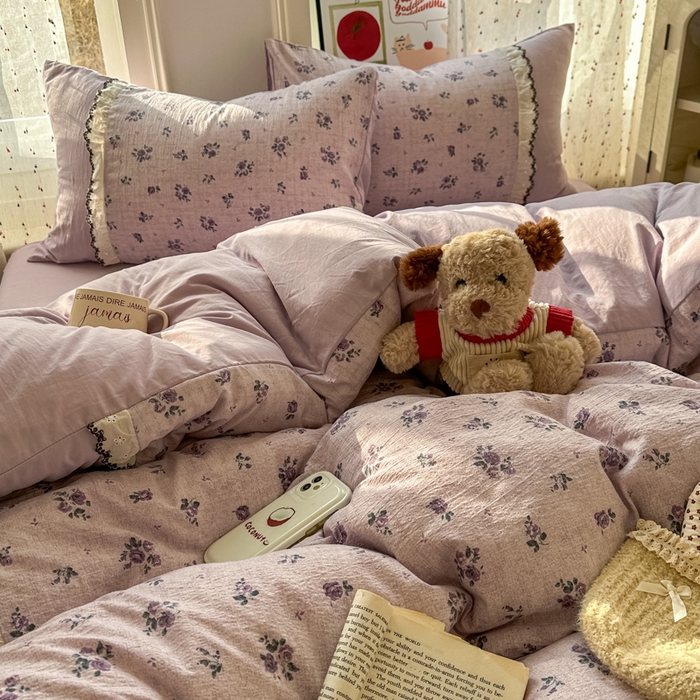 91家纺网 家纺一手货源 找家纺 贝凯瑞 2026新款小花边水洗棉绣花ins小清新床单床裙床笠四件套 梵妮