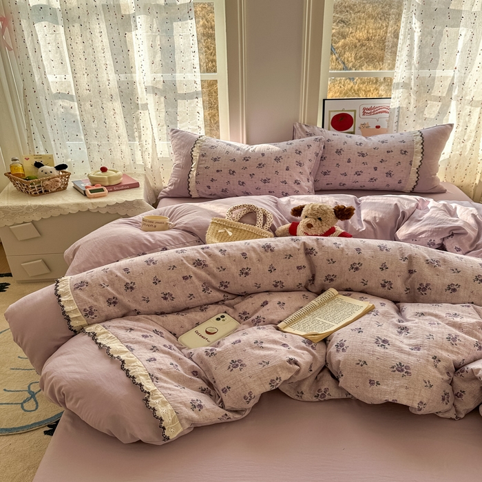 91家纺网 家纺一手货源 找家纺 贝凯瑞 2026新款小花边水洗棉绣花ins小清新床单床裙床笠四件套 梵妮