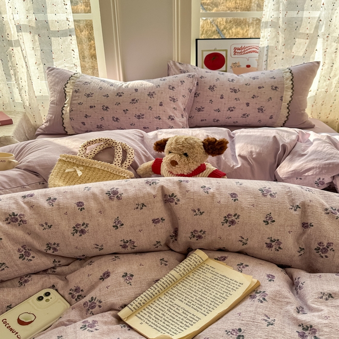 91家纺网 家纺一手货源 找家纺 贝凯瑞 2026新款小花边水洗棉绣花ins小清新床单床裙床笠四件套 梵妮