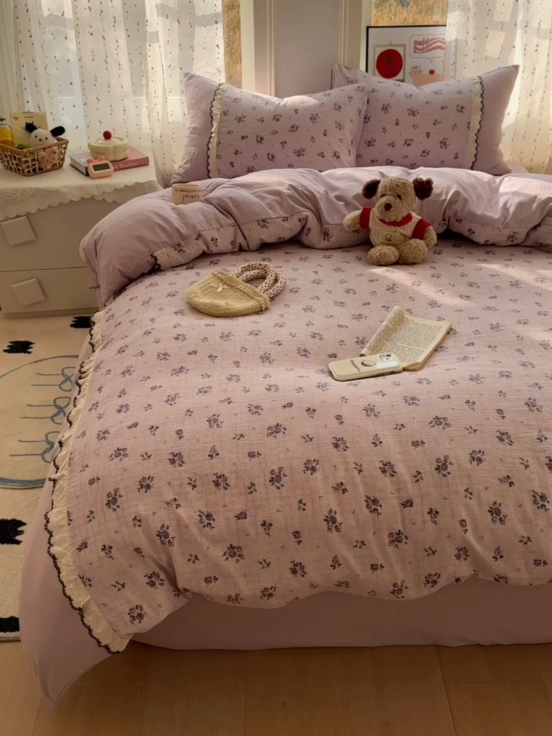 91家纺网 家纺一手货源 找家纺 贝凯瑞 2026新款小花边水洗棉绣花ins小清新床单床裙床笠四件套 梵妮