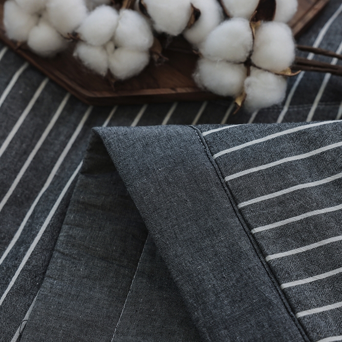 91家纺网 家纺一手货源 找家纺 柠萌家居 2026新款全棉色织水洗棉棉花夏被四件套里外全棉空调被 夏凉被被子被芯 中条纹深灰