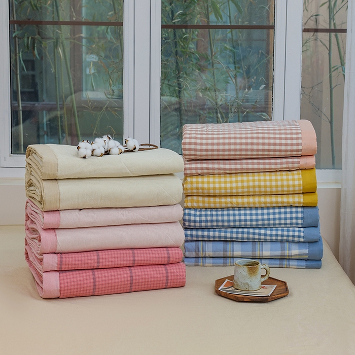 91家纺网 家纺一手货源 找家纺 柠萌家居 2026新款全棉色织水洗棉棉花夏被四件套里外全棉空调被 夏凉被被子被芯 组合