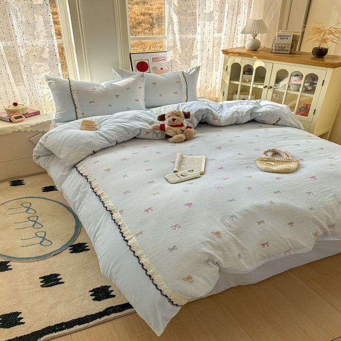 91家纺网 家纺一手货源 找家纺 贝凯瑞 2026新款小花边水洗棉绣花ins小清新床单床裙床笠四件套 淑女情怀