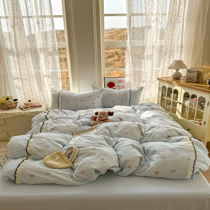 91家纺网 家纺一手货源 找家纺 贝凯瑞 2026新款小花边水洗棉绣花ins小清新床单床裙床笠四件套 淑女情怀