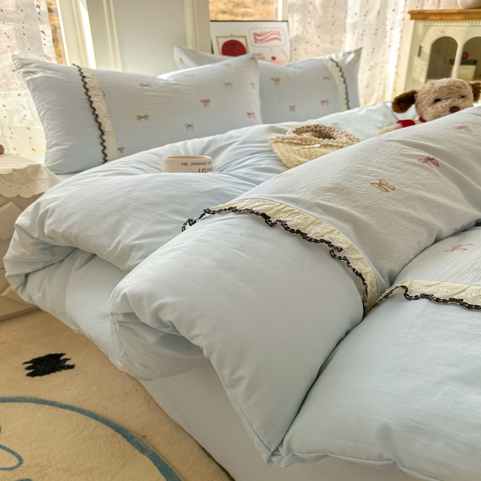 91家纺网 家纺一手货源 找家纺 贝凯瑞 2026新款小花边水洗棉绣花ins小清新床单床裙床笠四件套 淑女情怀