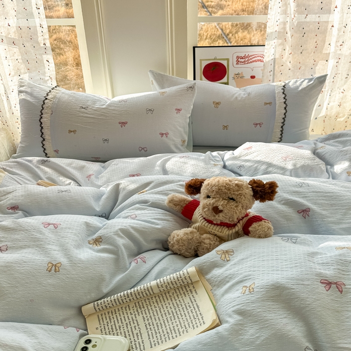 91家纺网 家纺一手货源 找家纺 贝凯瑞 2026新款小花边水洗棉绣花ins小清新床单床裙床笠四件套 淑女情怀