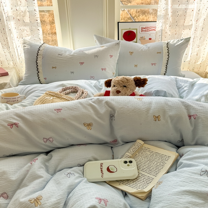 91家纺网 家纺一手货源 找家纺 贝凯瑞 2026新款小花边水洗棉绣花ins小清新床单床裙床笠四件套 淑女情怀