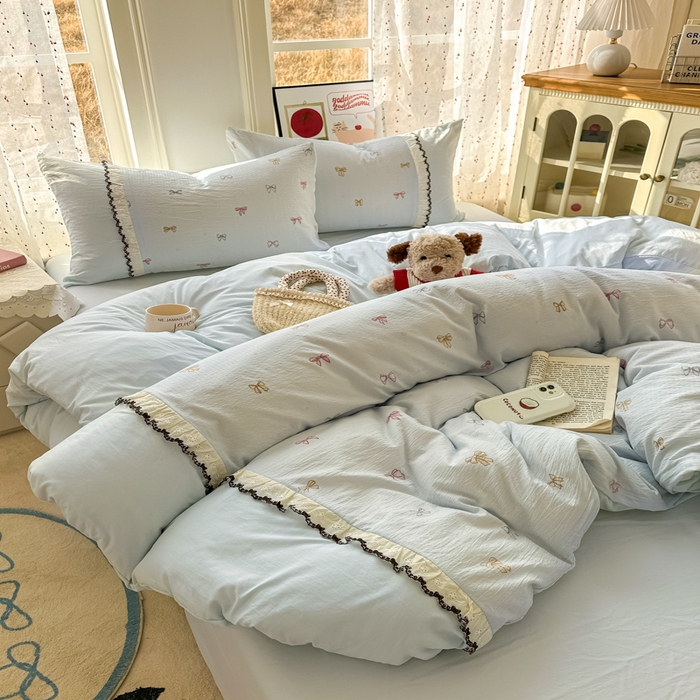 91家纺网 家纺一手货源 找家纺 贝凯瑞 2026新款小花边水洗棉绣花ins小清新床单床裙床笠四件套 淑女情怀