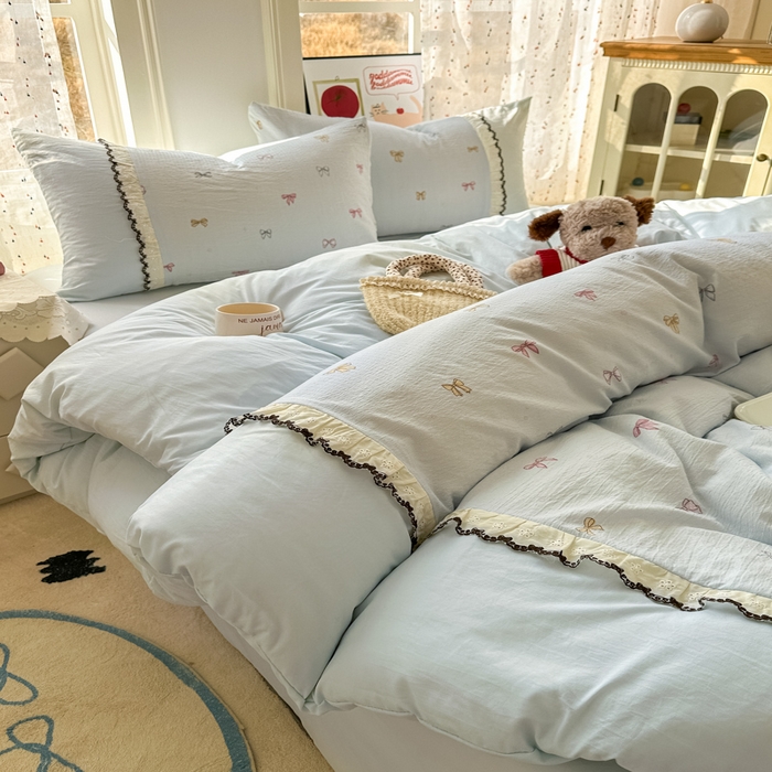 91家纺网 家纺一手货源 找家纺 贝凯瑞 2026新款小花边水洗棉绣花ins小清新床单床裙床笠四件套 淑女情怀