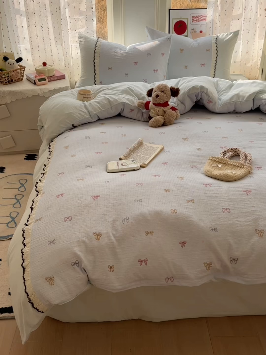 91家纺网 家纺一手货源 找家纺 贝凯瑞 2026新款小花边水洗棉绣花ins小清新床单床裙床笠四件套 淑女情怀