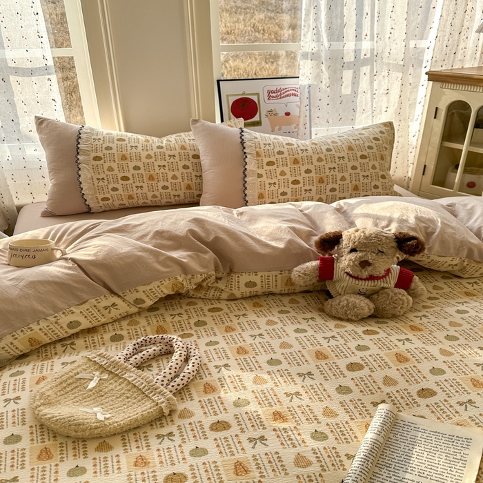 91家纺网 家纺一手货源 找家纺 贝凯瑞 2026新款小花边水洗棉绣花ins小清新床单床裙床笠四件套 水果派对