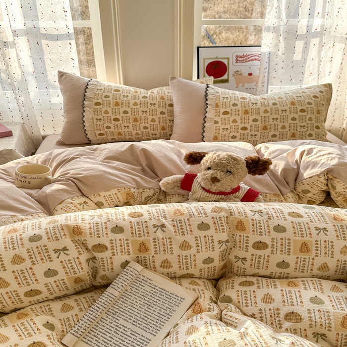 91家纺网 家纺一手货源 找家纺 贝凯瑞 2026新款小花边水洗棉绣花ins小清新床单床裙床笠四件套 水果派对