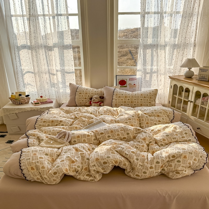 91家纺网 家纺一手货源 找家纺 贝凯瑞 2026新款小花边水洗棉绣花ins小清新床单床裙床笠四件套 水果派对